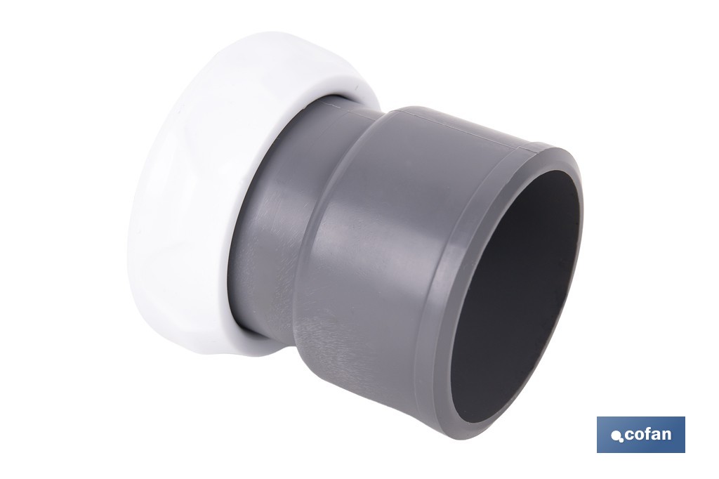 Enlace mixto 1 1/2" x 40 mm | Conector rosca a tubo liso con tuerca | Conector para sifón y tuberías de Ø40 mm - Cofan