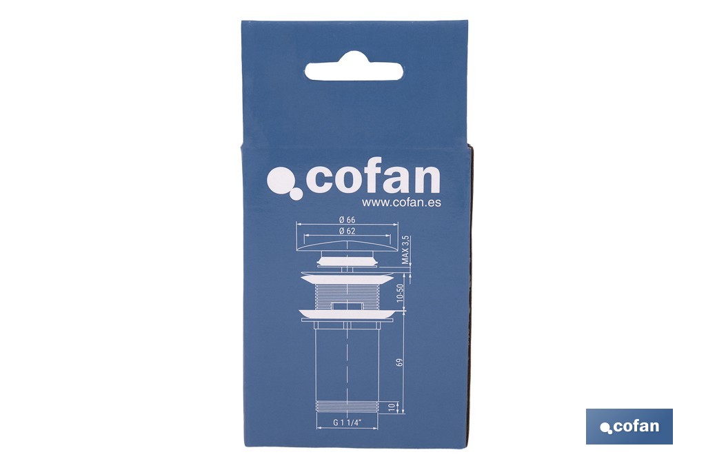 Válvula Click-Clack Larga | Fabricada en Latón Cromado |Rosca 1" 1/4 | Incluye Tapón cromado grande de Ø63 mm - Cofan