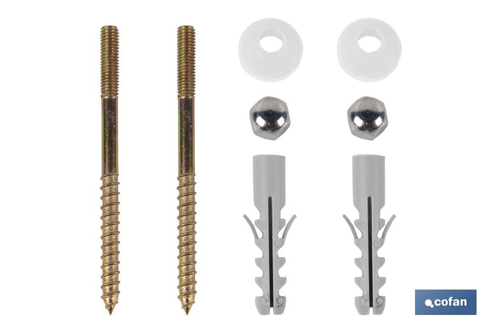 Set of Vertical Screws | Toilet Fixing Screws | M5 x 75 | Set of Two Screws, Caps and Wall Plugs - Cofan