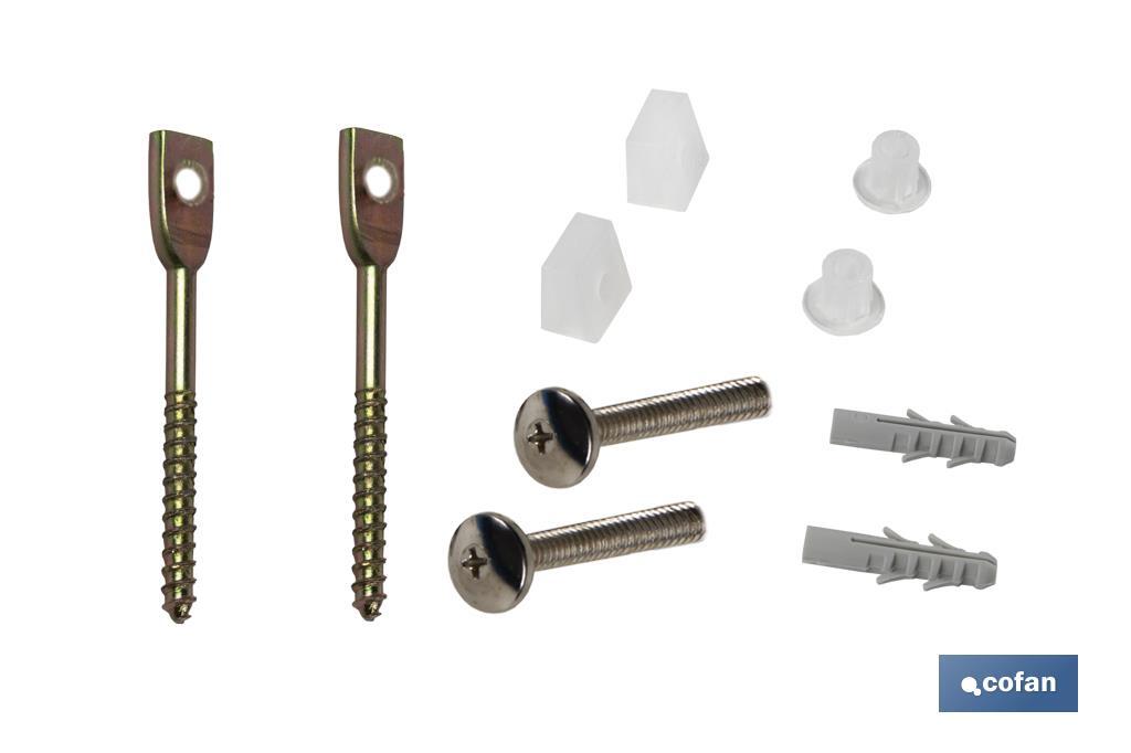 Set of Horizontal Screws | Toilet Fixing Screws | M5 x 75 | Set of Two Screws, Caps and Wall Plugs - Cofan