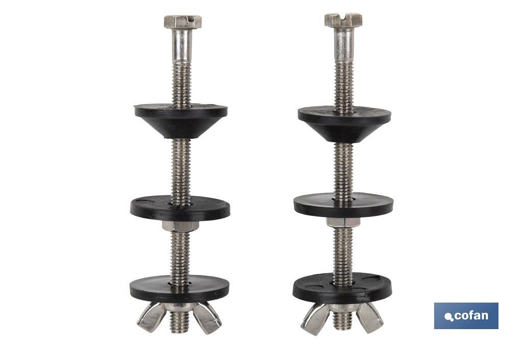 Jeu de Vis | Fixation pour de Cuvette ou Citerne | M6 x 90 | Composé de 2 Vis, Rondelles, Joints et Écrous - Cofan