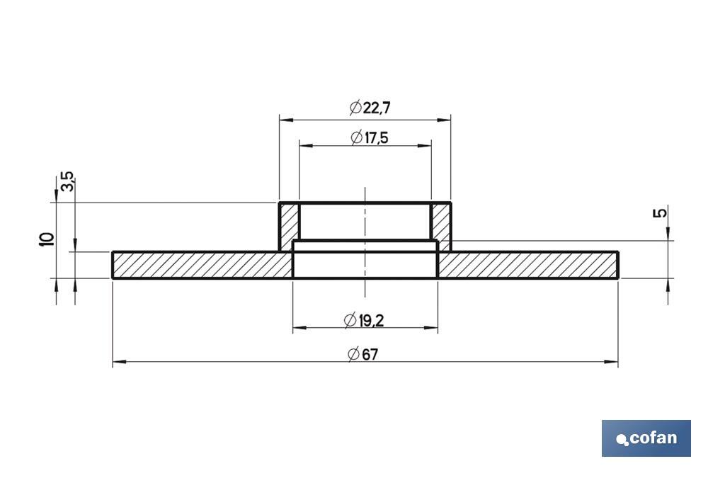 Necked Sealing Gasket | Size: Ø19.2 x Ø67 x 3.5mm | For the Closure of the Flush Valve | Close-Coupled Cistern - Cofan