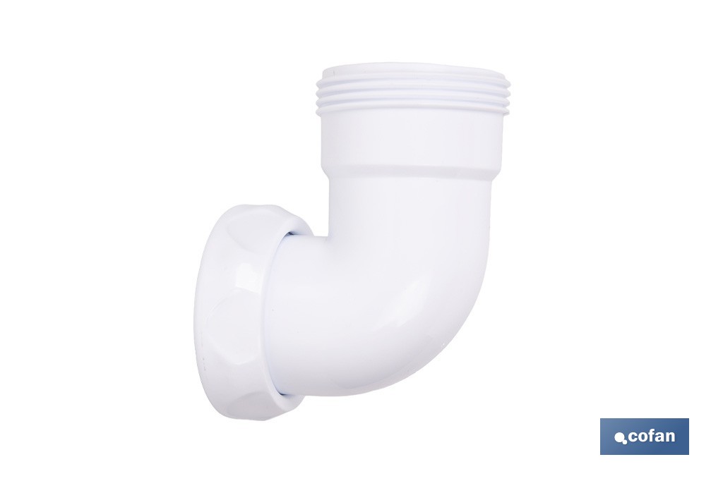 Codo rosca 1 1/2" con valona y tuerca loca | Adecuado para lavabos y fregaderos | Compatible con sifones estándar 1 1/2" - Cofan