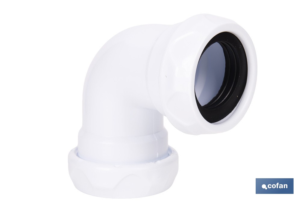 Codo con doble entrada roscada 1 1/2" | Incluye junta reductora cónica | Compatible con tuberías de Ø32 y Ø40 mm | Adecuado para lavabos y fregaderos - Cofan