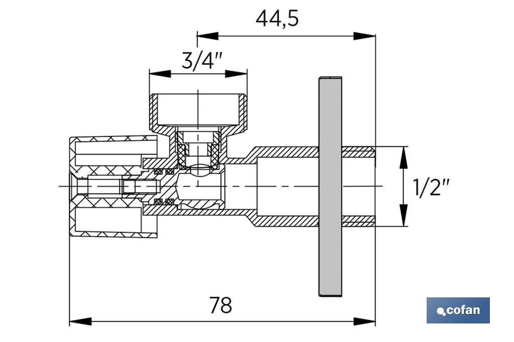 Angle Valve for Washing Machine | Size: 1/2" x 3/4" | Brass CV617N | 1/4 Turn Angle Valve - Cofan