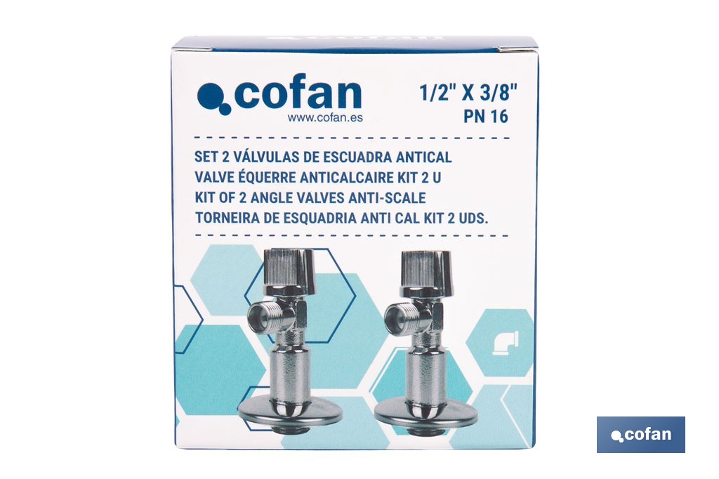 Set of 2 Angle Valves | Brass CW617N | 1/4 Turn Angle Valve - Cofan
