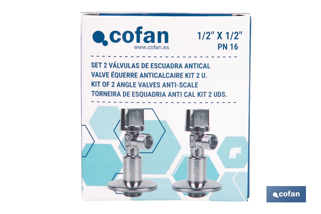 Set of 2 Angle Valves | Brass CW617N | 1/4 Turn Angle Valve - Cofan
