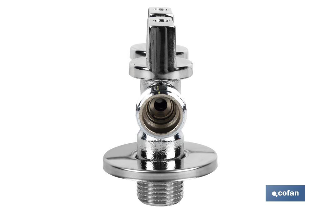 Valve d'Équerre avec Double Sortie | Dimensions : 1/2" x 1/2" X 3/8" | Fabriquée en Laiton CW617N | Filetage d'Entrée de Gaz - Cofan