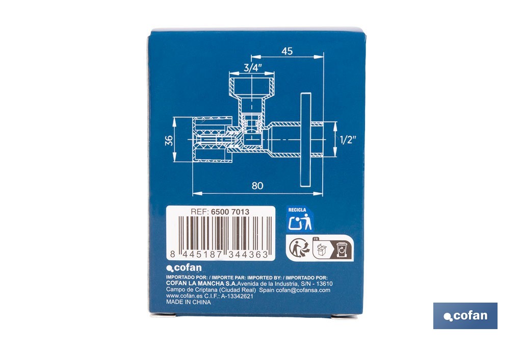 Válvula de Escuadra | Medidas: 1/2" x 3/4" | Volante de Mayor Tamaño Facilitando la Apertura y el Cierre - Cofan