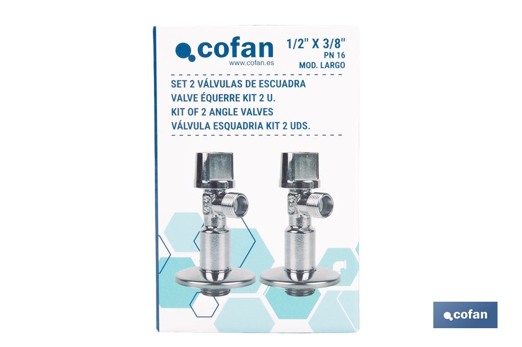 Kit de 2 Válvulas de Esquadria | Medidas: 1/2" x 3/8" Fecho e Abertura 1/4 de Volta | Fabricadas em Latão CW617N - Cofan
