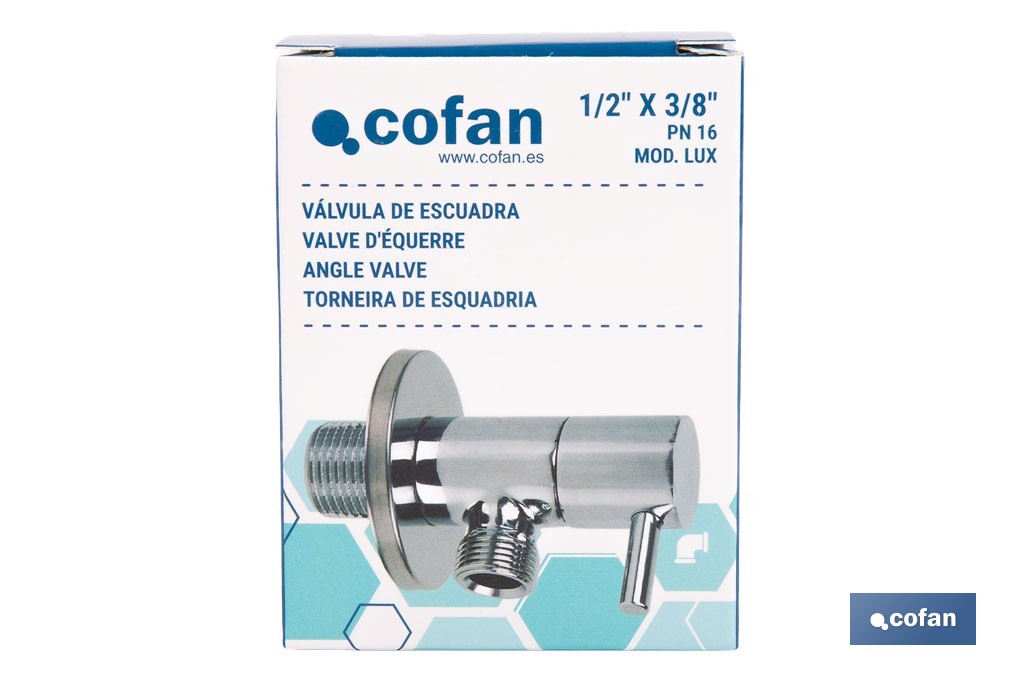 Torneira de Esquadria Modelo Lux | Sistema de abertura e fecho de 1/4 de volta | PN 16 bar | Duas medidas - Cofan