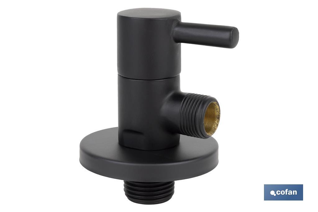 Valve d'équerre Modèle Lux noire | Système d'ouverture et de fermeture de 1/4 de tour | PN 16 bar | Couleur : noir | Deux dimensions - Cofan