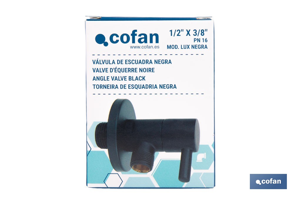 Torneira de Esquadria Modelo Lux Negra| Sistema de abertura e fecho de 1/4 de volta | PN 16 bar | Cor: negro | Duas medidas - Cofan