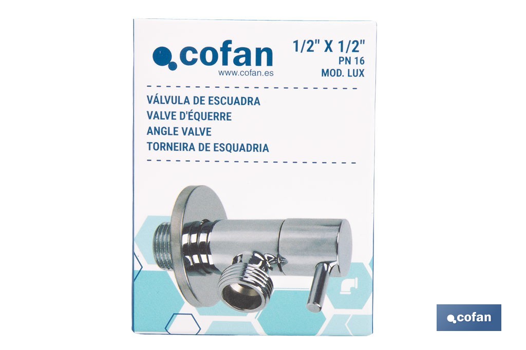 Torneira de Esquadria Modelo Lux | Sistema de abertura e fecho de 1/4 de volta | PN 16 bar | Duas medidas - Cofan