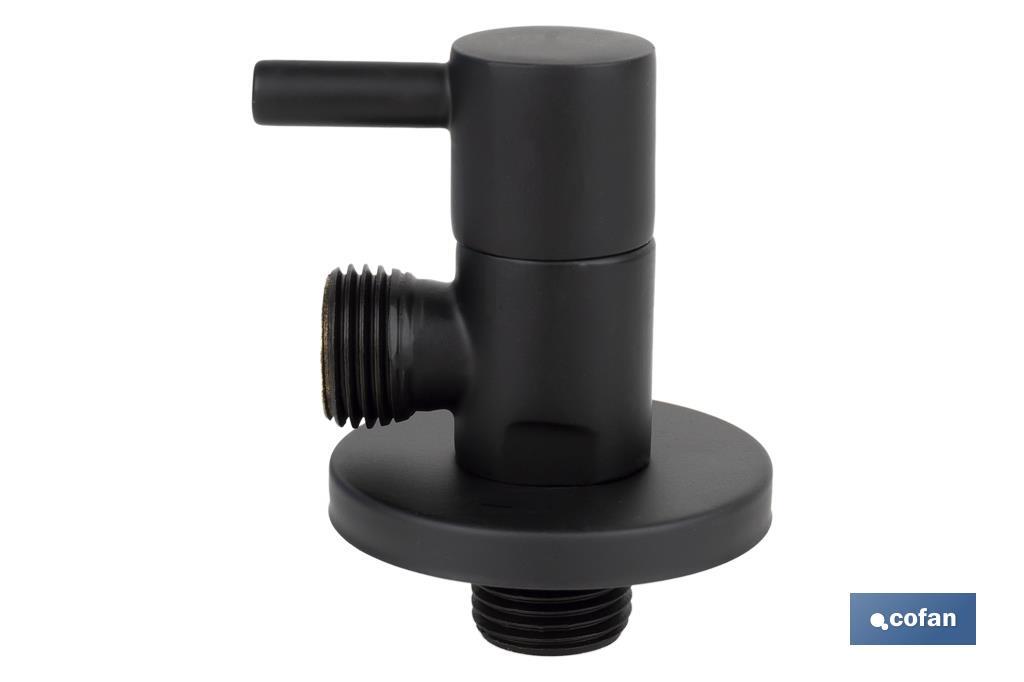 Valve d'équerre Modèle Lux noire | Système d'ouverture et de fermeture de 1/4 de tour | PN 16 bar | Couleur : noir | Deux dimensions - Cofan