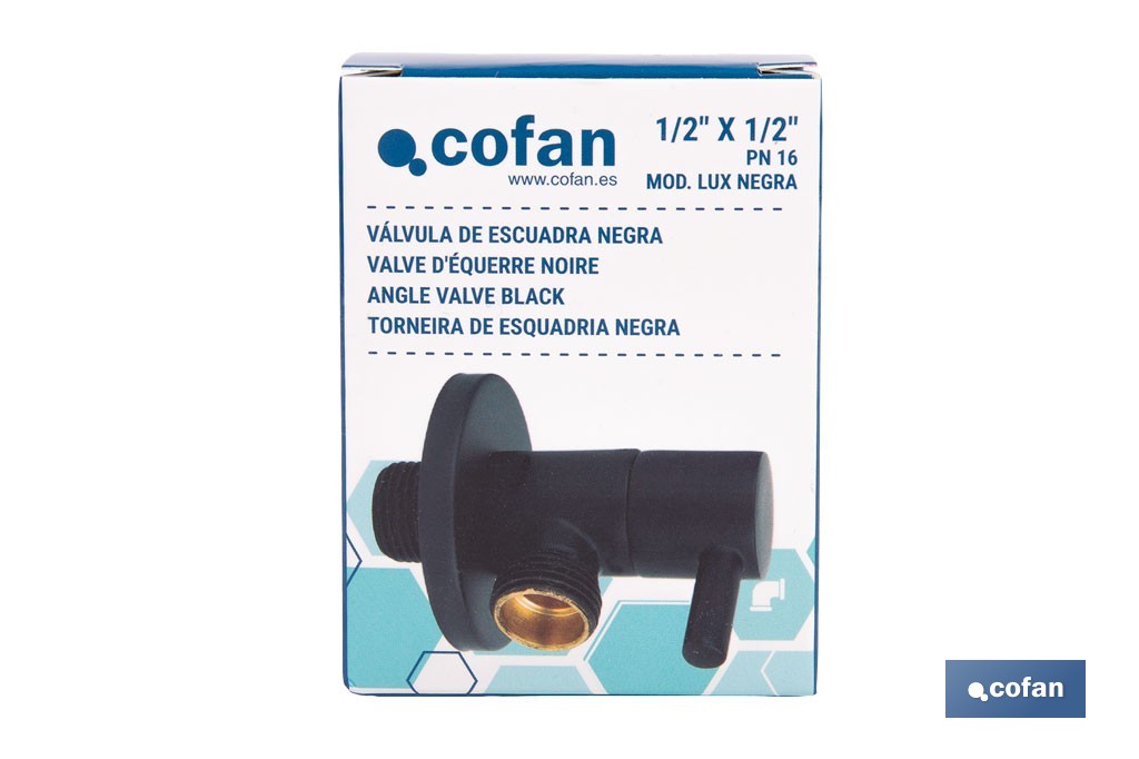 Torneira de Esquadria Modelo Lux Negra| Sistema de abertura e fecho de 1/4 de volta | PN 16 bar | Cor: negro | Duas medidas - Cofan