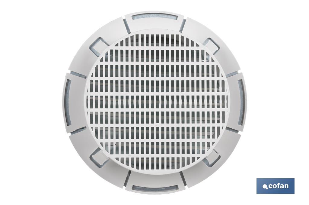 Flush mounting ventilation grille for pipe connection | White aluminium | Available in 2 sizes - Cofan