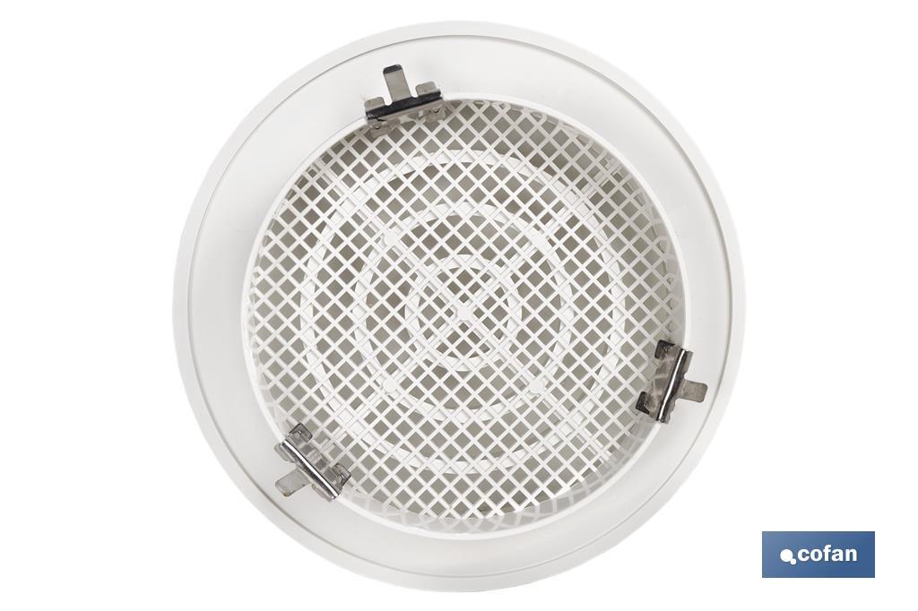 Griglia di ventilazione da incasso a tubo con gancio | Realizzata in ABS bianco | Diversi diametri - Cofan