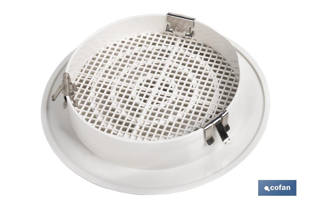 Flush mounting ventilation grille for pipe connection with clip | White ABS | Available in different diameters - Cofan