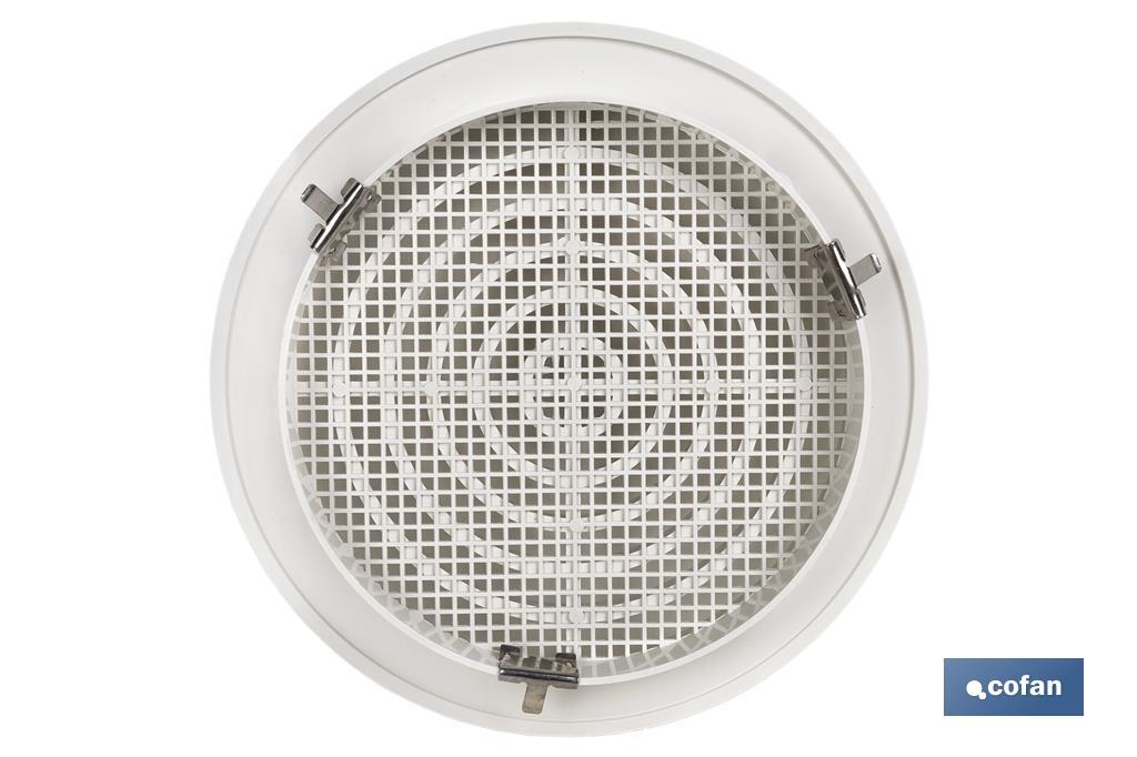 Flush mounting ventilation grille for pipe connection with clip | White ABS | Available in different diameters - Cofan