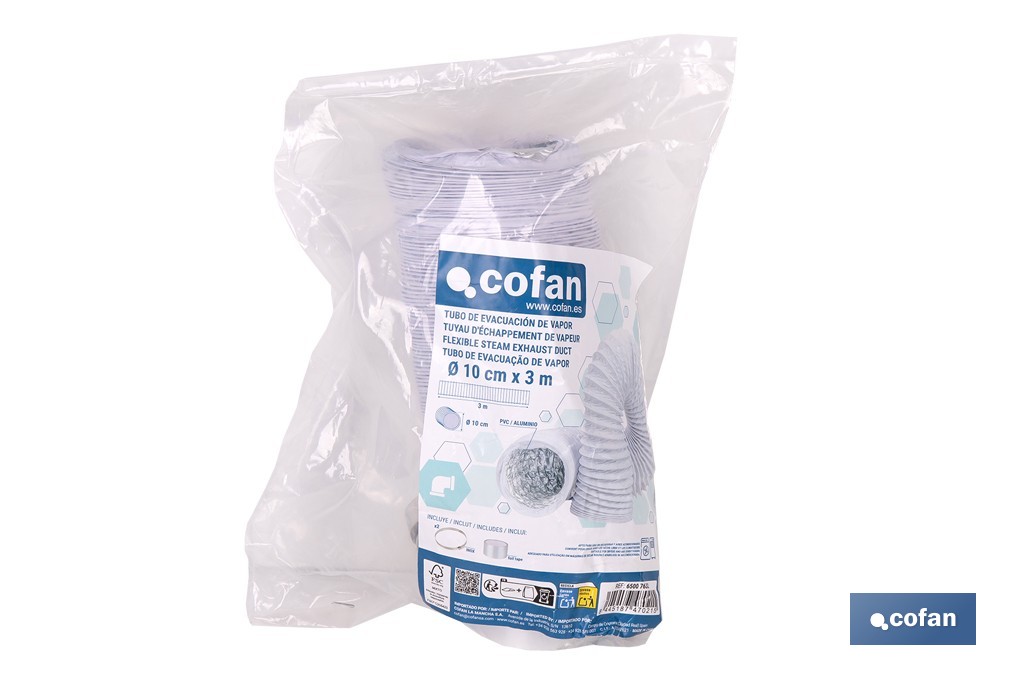 Tubo de evacuación extensible | Adecuado para secadora y aire acondicionado | Resistente hasta 150 °C | Disponible en diferentes medidas - Cofan