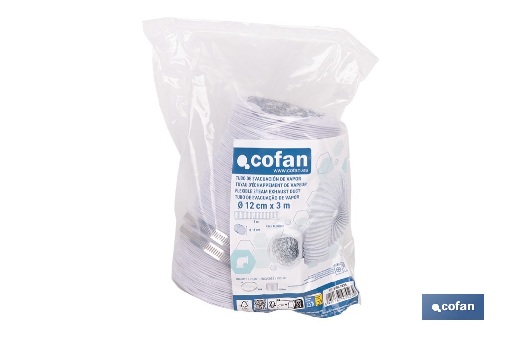 Tubo de evacuación extensible | Adecuado para secadora y aire acondicionado | Resistente hasta 150 °C | Disponible en diferentes medidas - Cofan