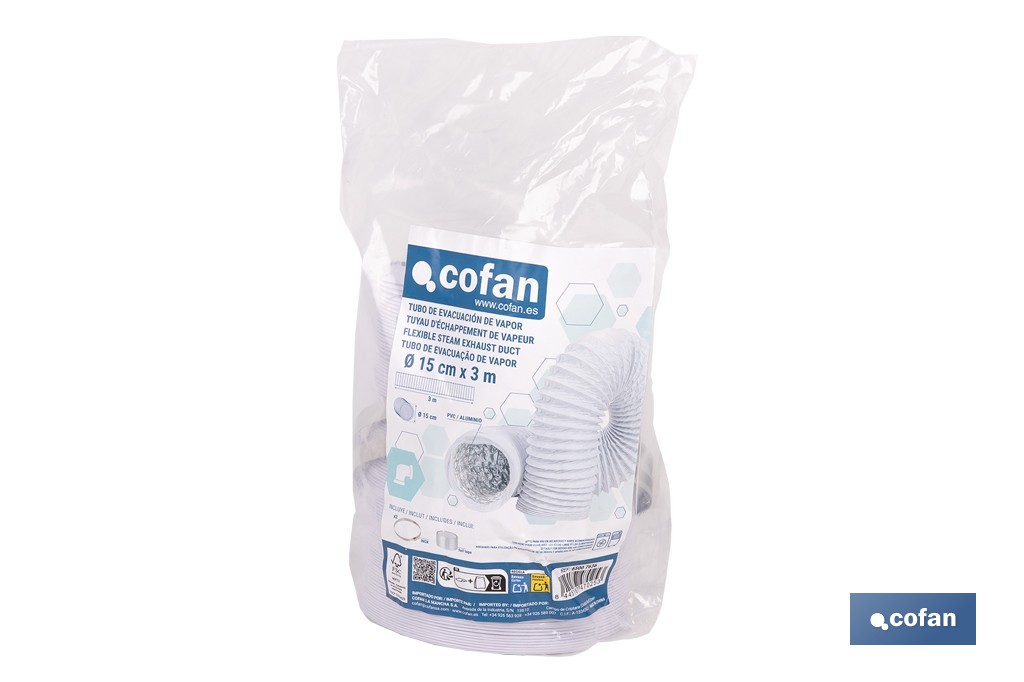 Tubo de evacuación extensible | Adecuado para secadora y aire acondicionado | Resistente hasta 150 °C | Disponible en diferentes medidas - Cofan