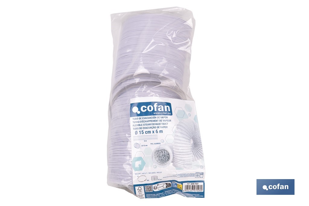 Tubo de evacuación extensible | Adecuado para secadora y aire acondicionado | Resistente hasta 150 °C | Disponible en diferentes medidas - Cofan