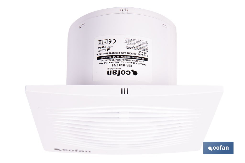 Extractor de aire axial silencioso | Con panel frontal fino y antirretorno | Protección IP45 | Disponible en diferentes diámetros - Cofan