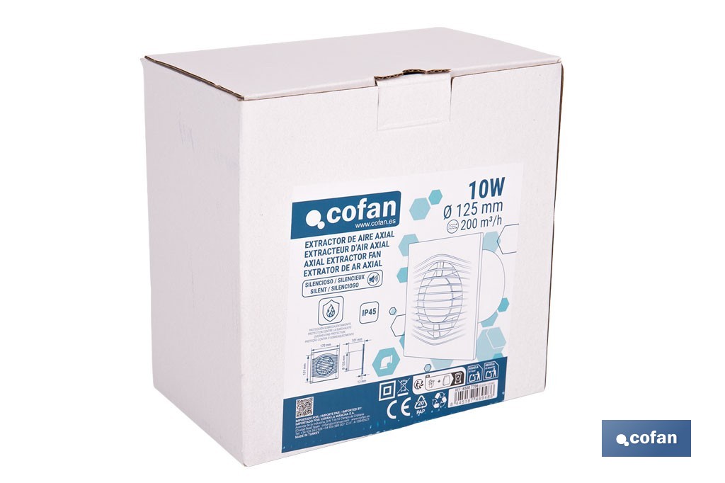 Extractor de aire axial silencioso | Con panel frontal fino y antirretorno | Protección IP45 | Disponible en diferentes diámetros - Cofan
