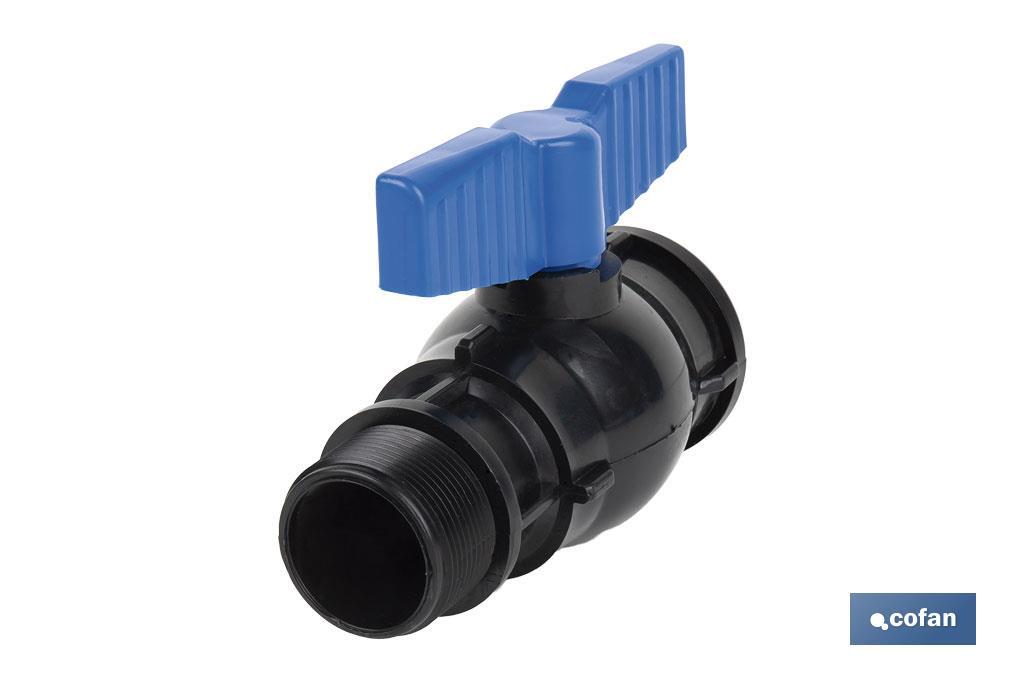 Vanne à boisseau sphérique avec filetage M-F PP PN16 | Plusieurs dimensions - Cofan