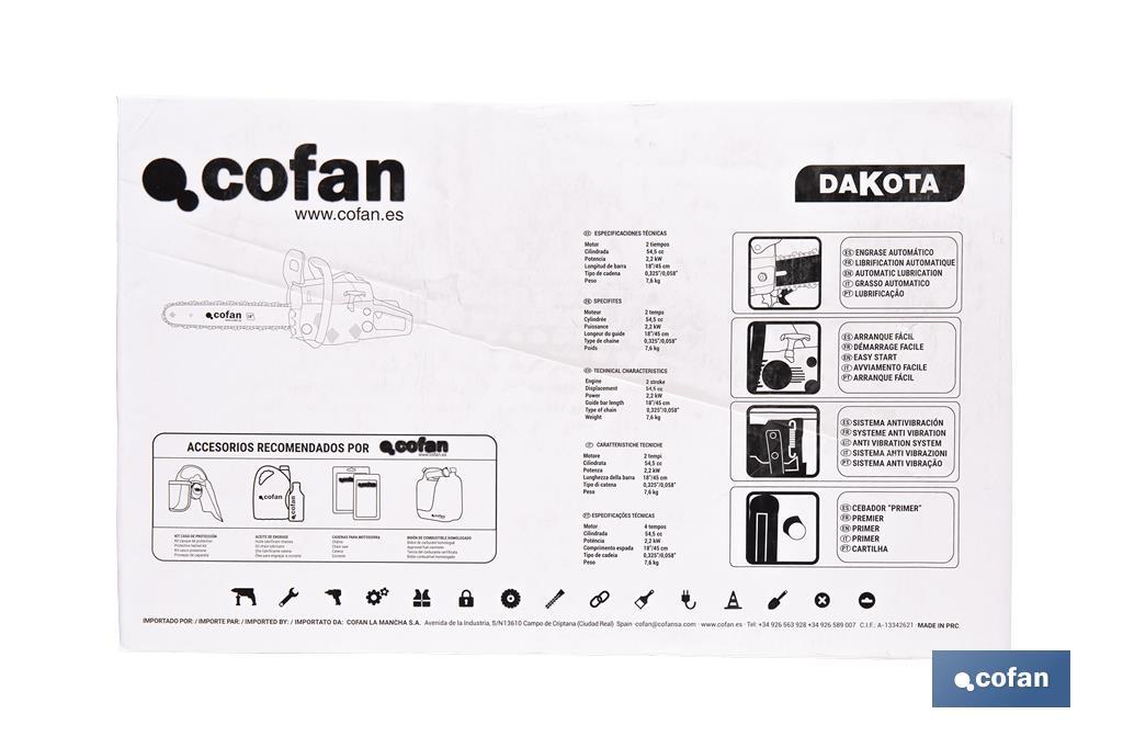 Chain Saw, Dakota Model | 54cc. Engine | Chain 0.325 | 18" Guide - Cofan