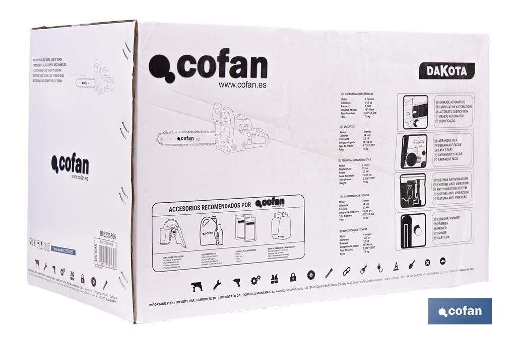 Chain Saw, Dakota Model | 54cc. Engine | Chain 0.325 | 18" Guide - Cofan