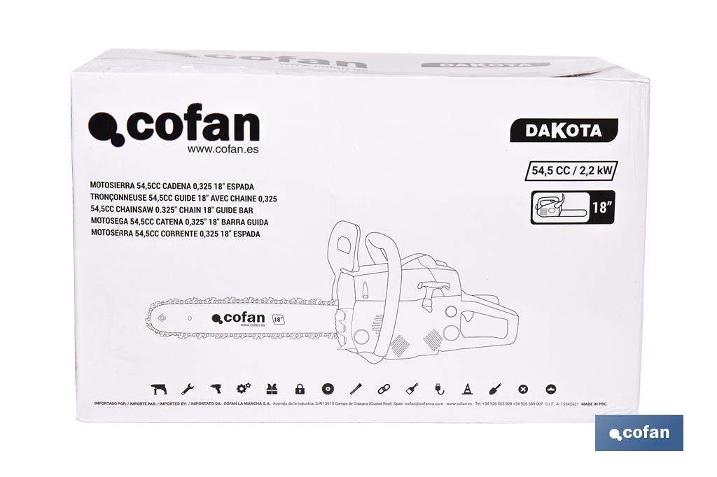 Chain Saw, Dakota Model | 54cc. Engine | Chain 0.325 | 18" Guide - Cofan