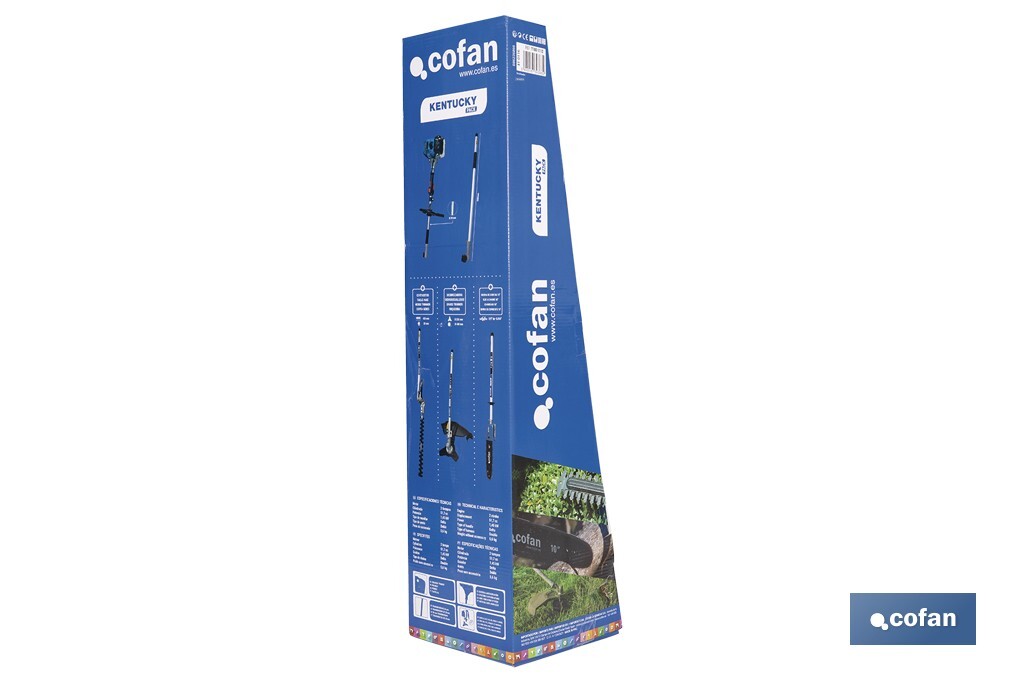 Multiherramienta 4 en 1 de gasolina | Cortabordes, desbrozadora, cortasetos y podador en altura | Motor de 2 tiempos | 51,7 cc | Incluye arnés doble | Accesorios incluidos - Cofan
