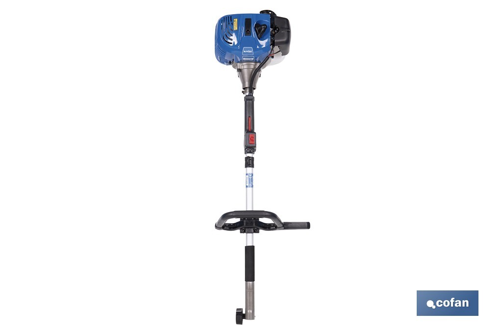 Multiherramienta 4 en 1 de gasolina | Cortabordes, desbrozadora, cortasetos y podador en altura | Motor de 2 tiempos | 51,7 cc | Incluye arnés doble | Accesorios incluidos - Cofan