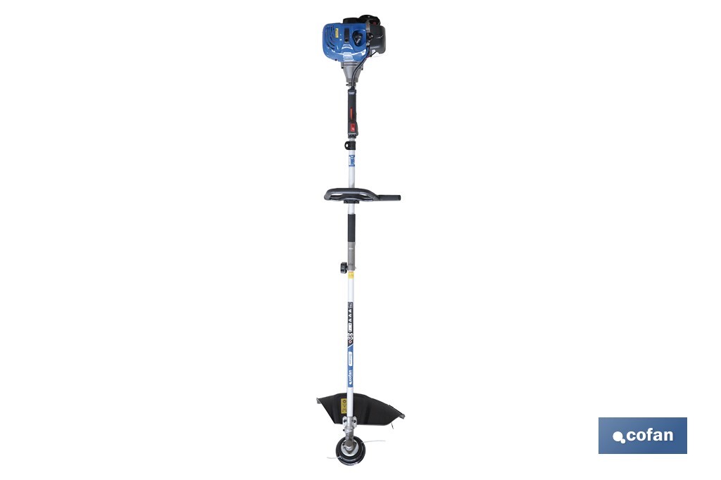 Multiherramienta 4 en 1 de gasolina | Cortabordes, desbrozadora, cortasetos y podador en altura | Motor de 2 tiempos | 51,7 cc | Incluye arnés doble | Accesorios incluidos - Cofan