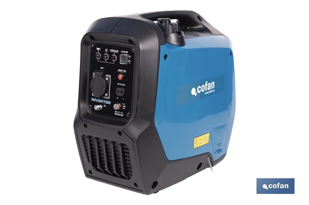 Generador inverter de gasolina de 79,7 cc | Motor de 4 tiempos OHV | Generador inverter portátil | Máxima potencia: 2 kVA - Cofan