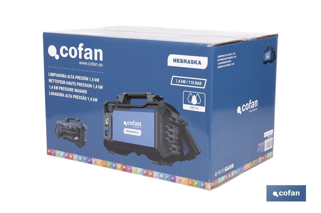 Limpiadora de alta presión | 1400 W | Caudal máximo 330 l/h | Presión máxima 110 bares | Sistema TSS - Cofan