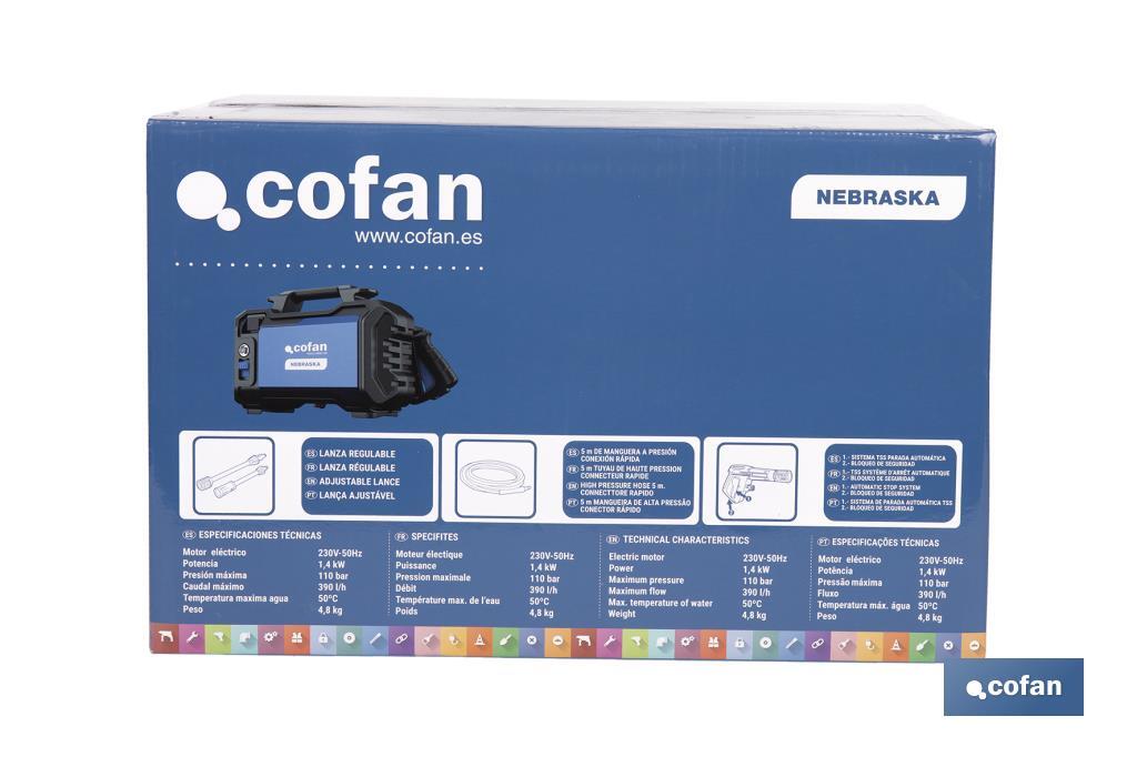 Limpiadora de alta presión | 1400 W | Caudal máximo 330 l/h | Presión máxima 110 bares | Sistema TSS - Cofan