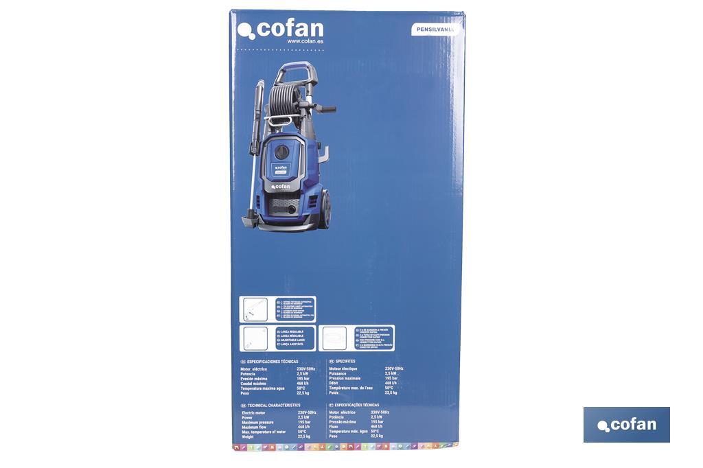 Limpiadora de alta presión | 2500 W | Caudal máximo 468 l/h | Presión máxima 195 bares | Sistema TSS - Cofan