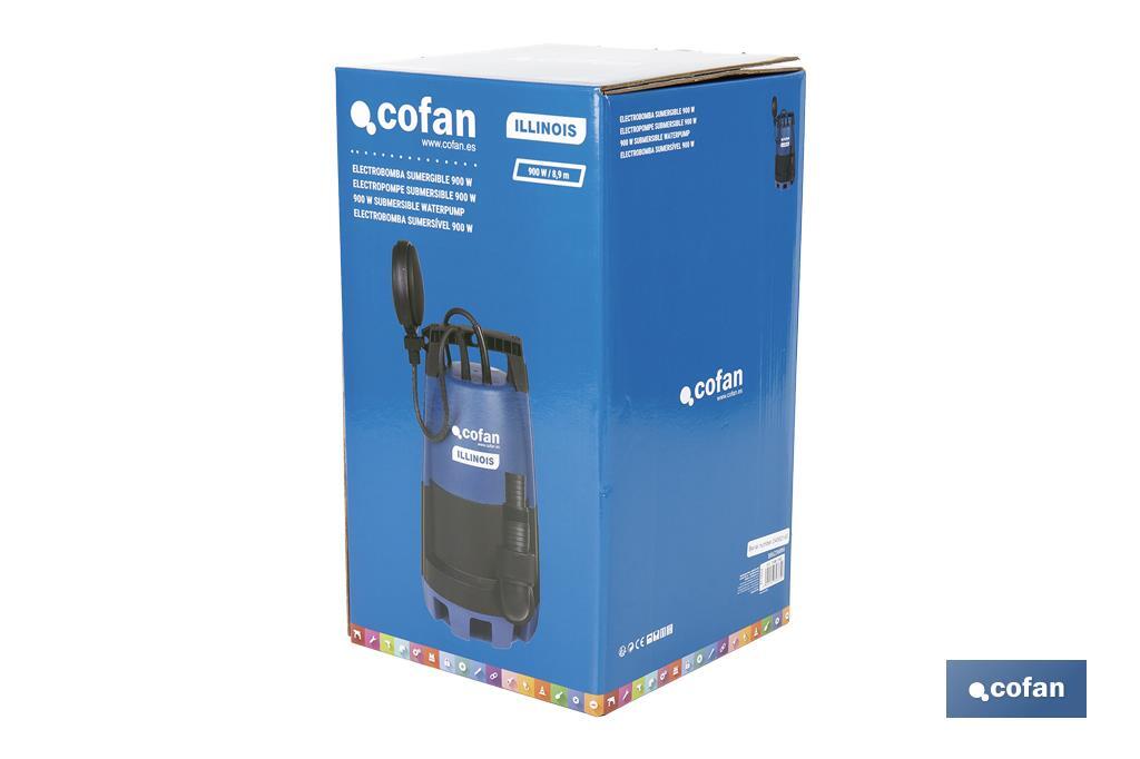 Electrobomba sumergible para aguas sucias y limpias | Potencia: 900 W | Caudal máximo: 18000 l/h | 7 m de inmersión | Interruptor de flotador - Cofan