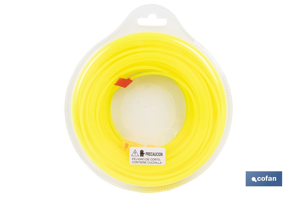 Hilo cuadrado de nylon para desbrozadora | Alta resistencia, compatible con mayoría de desbrozadoras | Medidas del hilo: 3 mm x 42 m - Cofan