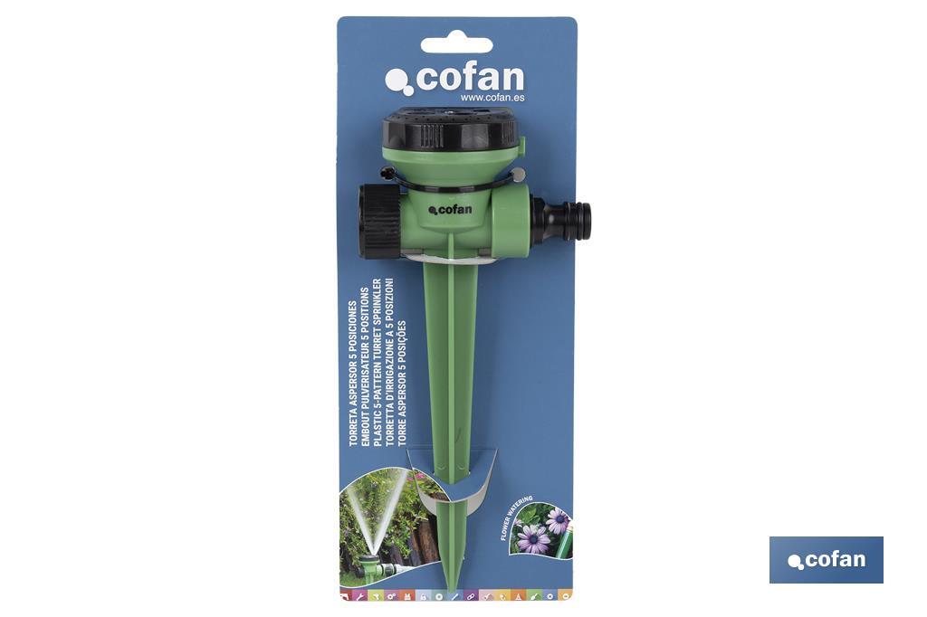 Irrigation sprinkler | 5 spray patterns | Polypropylene | Suitable for garden | It can be connected to an irrigation line - Cofan