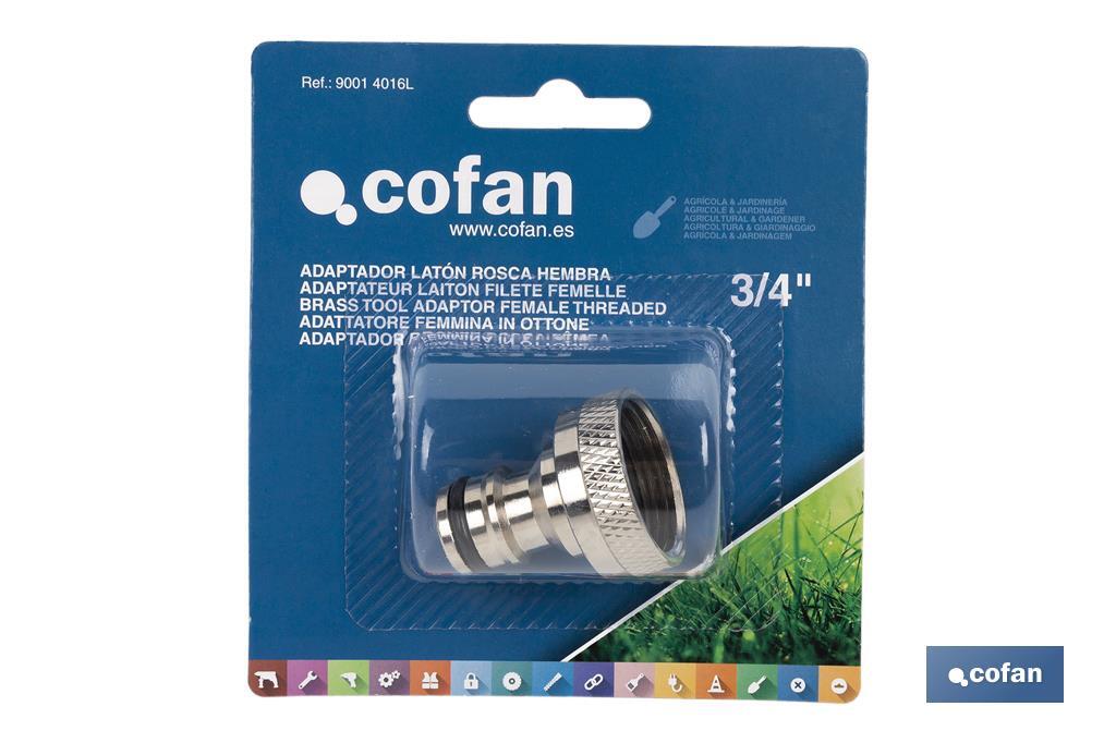 Adaptador femea de Latão | Para Mangueira de jardim | Femea de 1", 1/2" o 3/4" - Cofan