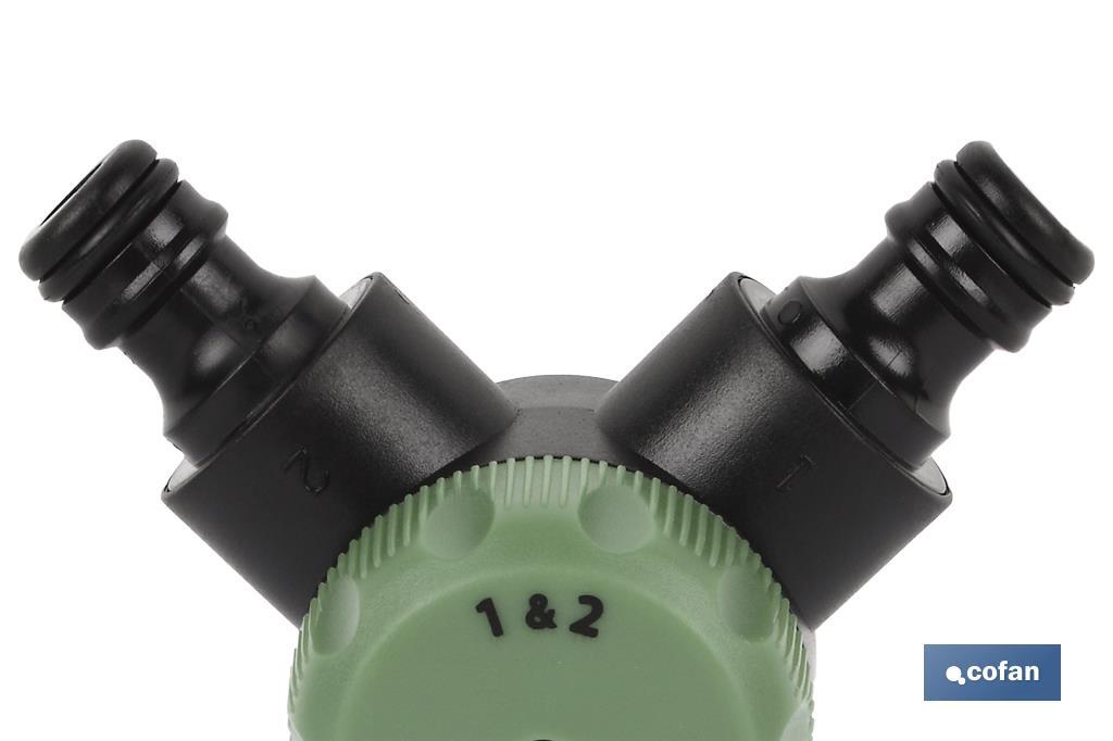 Hose splitter | 2 outlets | Suitable for garden hoses | With tap adapter | Threaded head of 3/4"-1" - Cofan