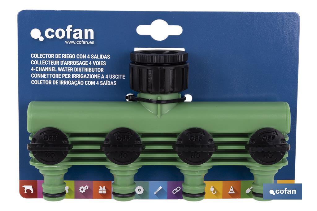 Collettore per irrigazione | Con 4 ugelli regolabili per tubi da giardino | Con adattatore per rubinetto - Cofan