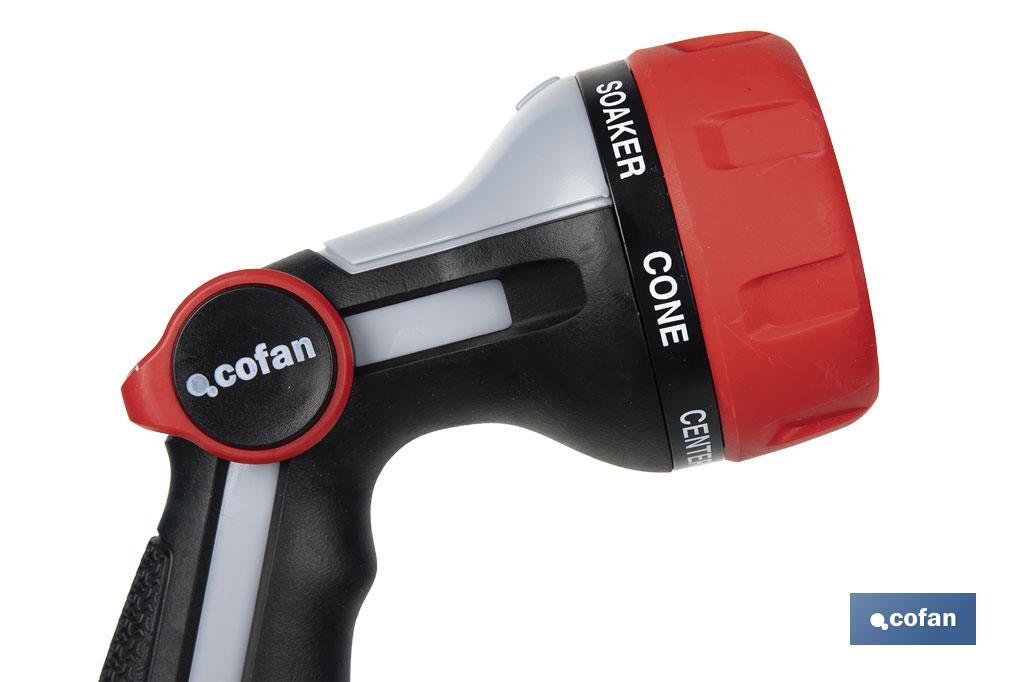 Pistola de riego con 7 modos de flujo y control del caudal con el pulgar - Cofan