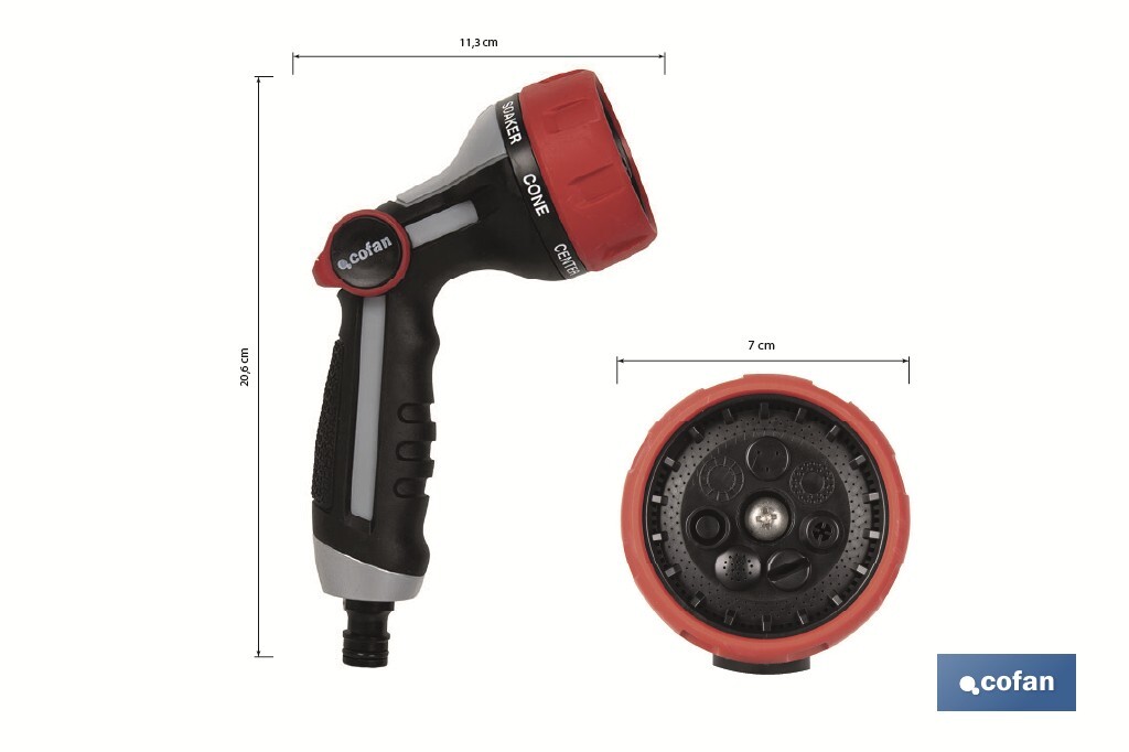 Spray gun with 7 spray patterns and thumb control design - Cofan