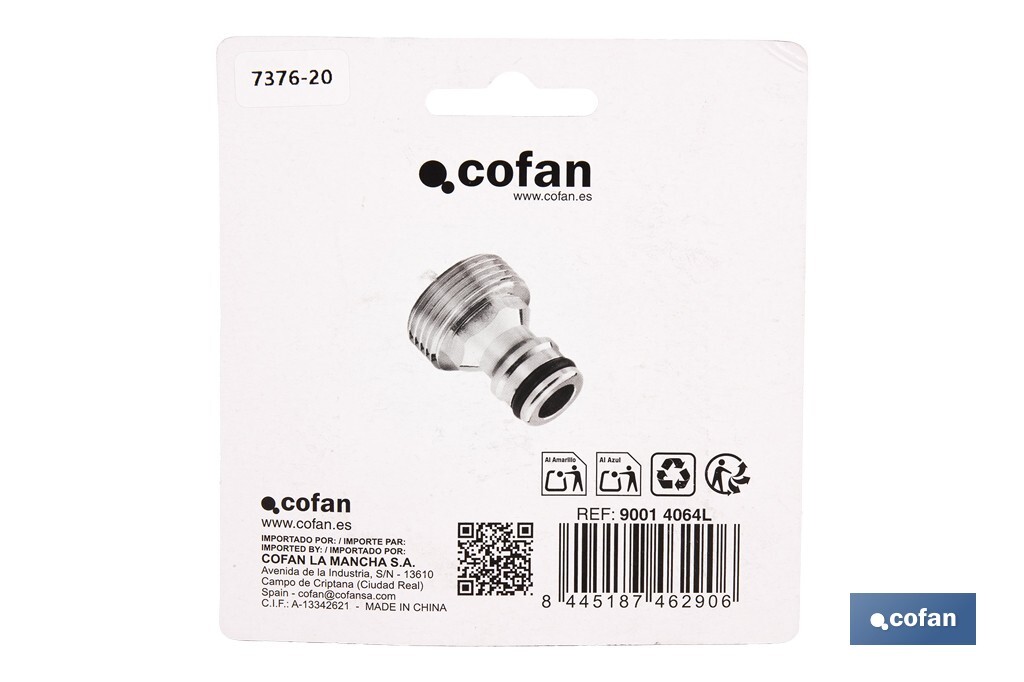 Adattatore di ottone con filettatura maschio da 3/4 pollici | Adatto per tubi | Ideale per il giardinaggio - Cofan